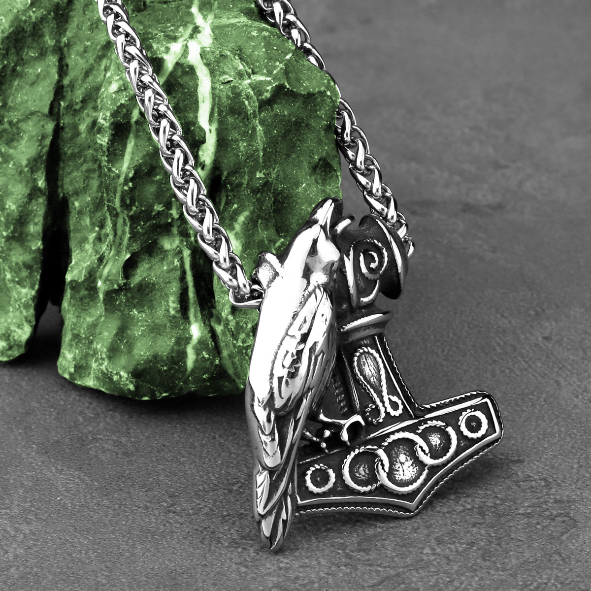 Battle Rope Anchor - Nordic Odin Raven Thor Hammer Naszyjnik